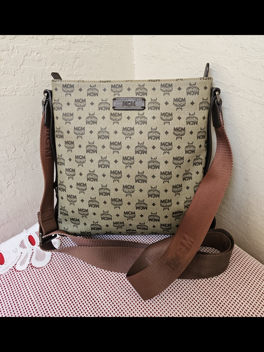 MCM Coated Canvas Monogram Shoulder Crossbody Bag AUTHENTIC